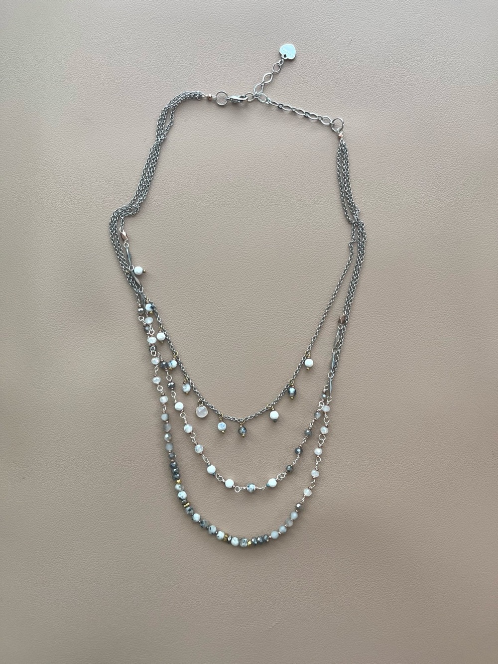 Nakamol Silver Layered Beaded Necklace NWOT